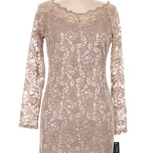 Onyx Nite Neutral Taupe Lace Midi Dress